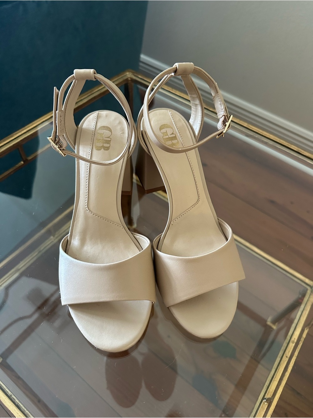 Gianni Bini Nude Beige Block Heel Sandals with Ankle Strap